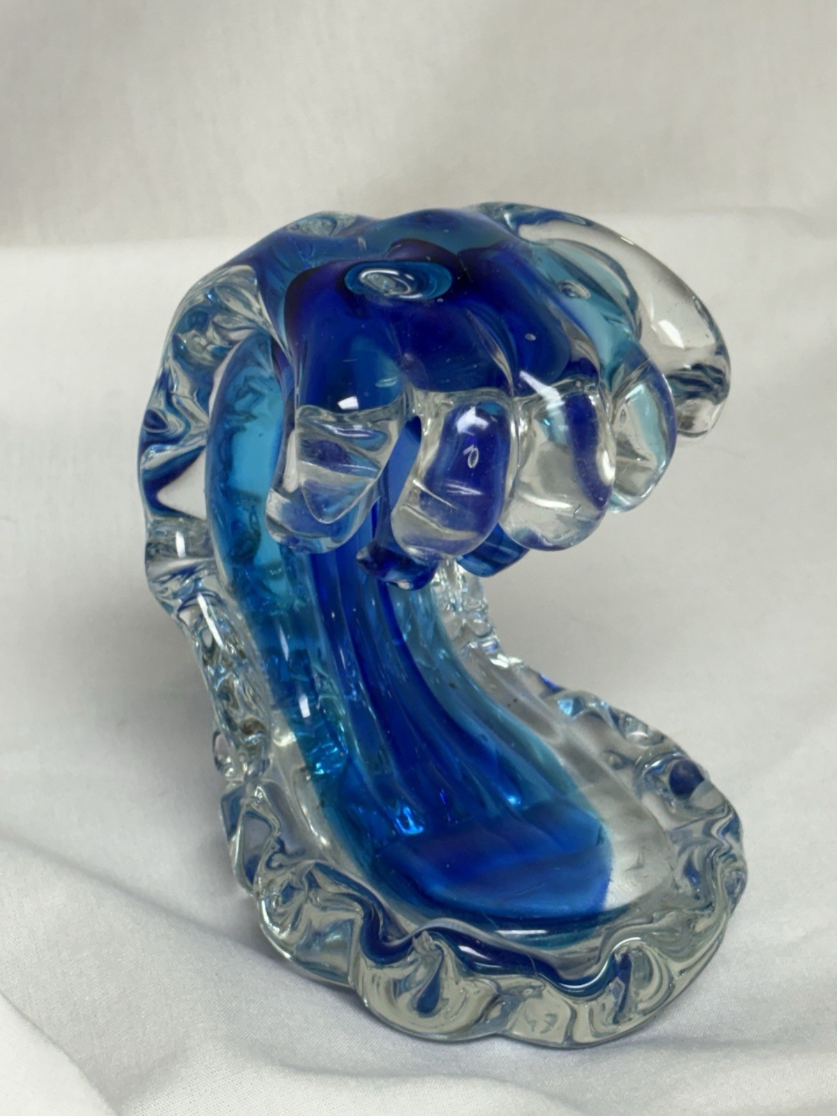 Hand Blow Rolling Ocean Coastal Table Top Nautical Art Glass Decor Blue