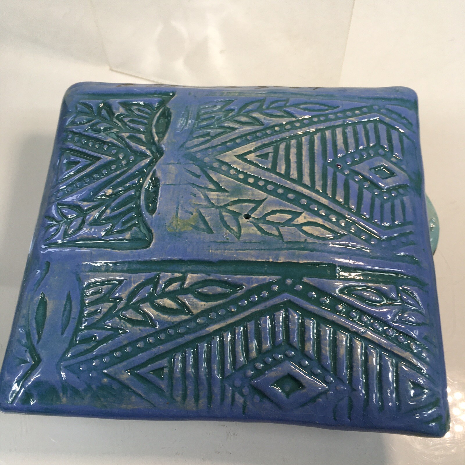 Angela Gallia Pottery Sculpture Snake on Pillow 2004 Blue Dallas Texas