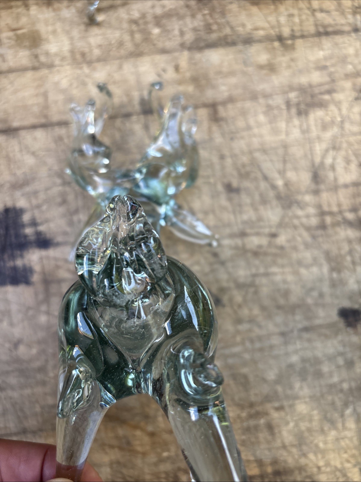 RARE Vintage Hand Blown Glass Sleigh And Reindeer Blue Nose. Read Description