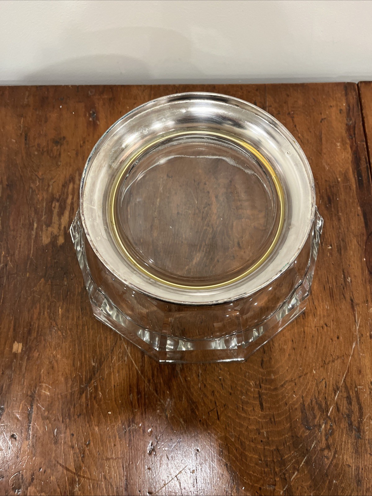 Italian Vtg Crystal faceted bowl 9”x4.5” Centerpiece Silver Footed Pedestal