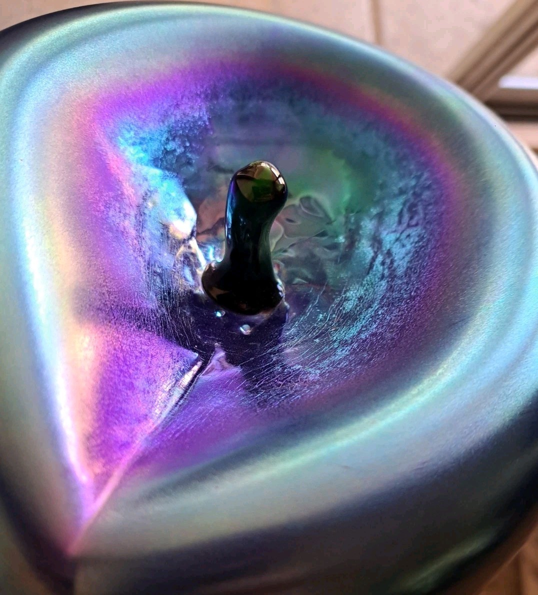 Large Orient & Flume Blue Aurene ART GLASS Paperweight Iridescent 8″ Sculpture