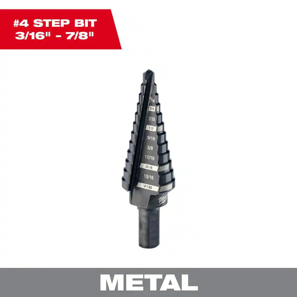 3/16 In. – 7/8 In. #4 Black Oxide Step Drill Bit (12-Steps)