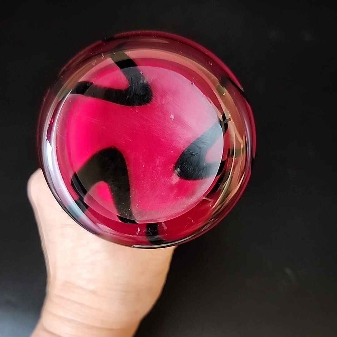 Red and Black Ribboned 6 1/4″ Cased Bud Vase Art Glass Hand Blown