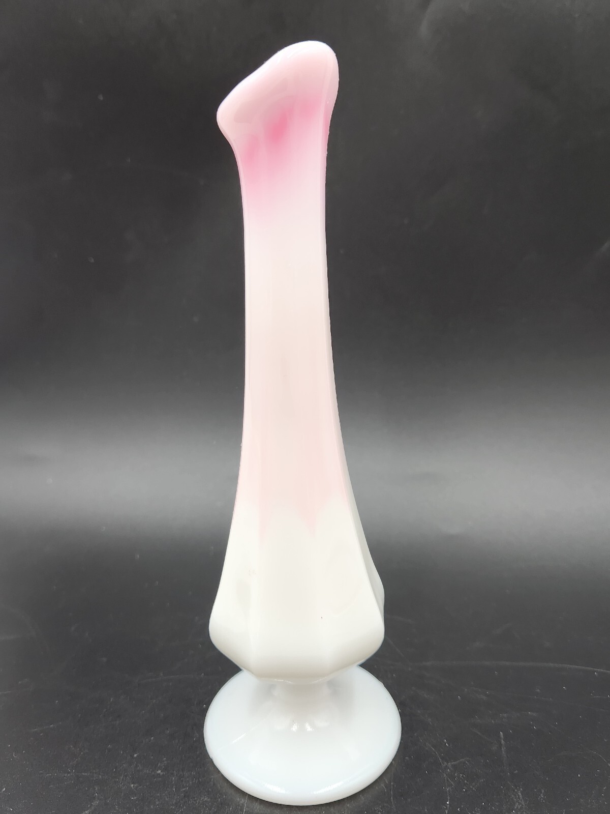 Vintage Fenton Glass Bud Octagon Vase Rosalene Pink and White Slag Marble 8″
