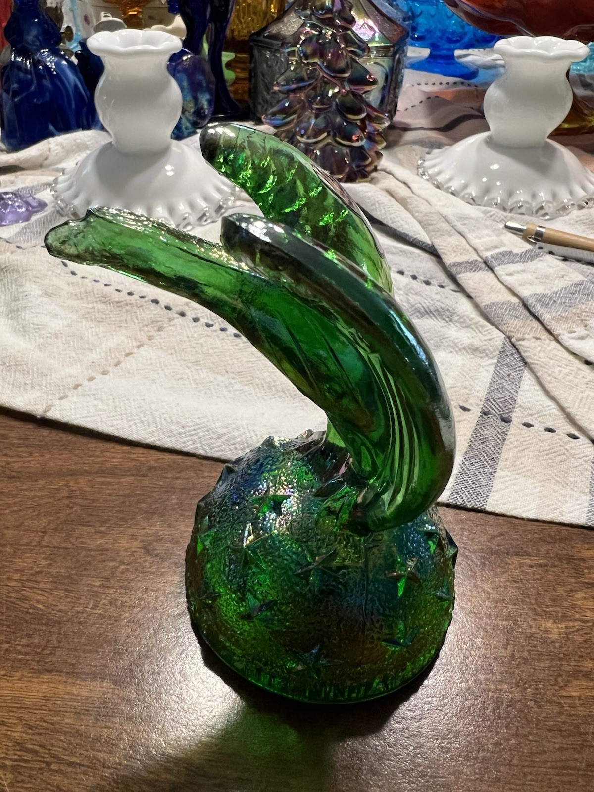 Vintage Summit Art Glass Hand Pressed Green Iridescent Eagle USA 1776 to 1976