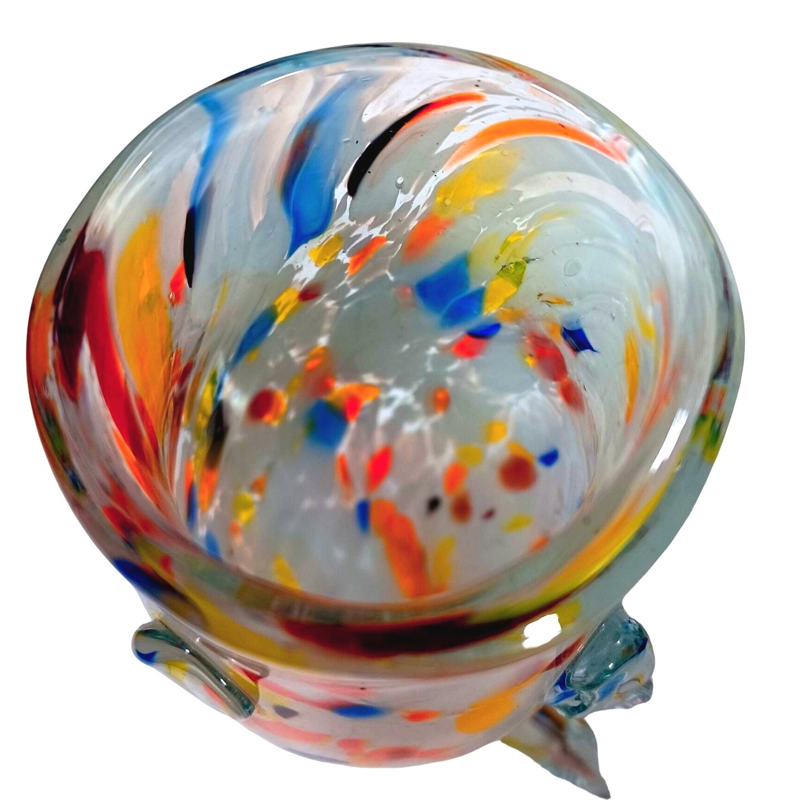 Murano Rainbow Confetti Fish Vase Pitcher Glasses Sculpture Art Glass Set of 3