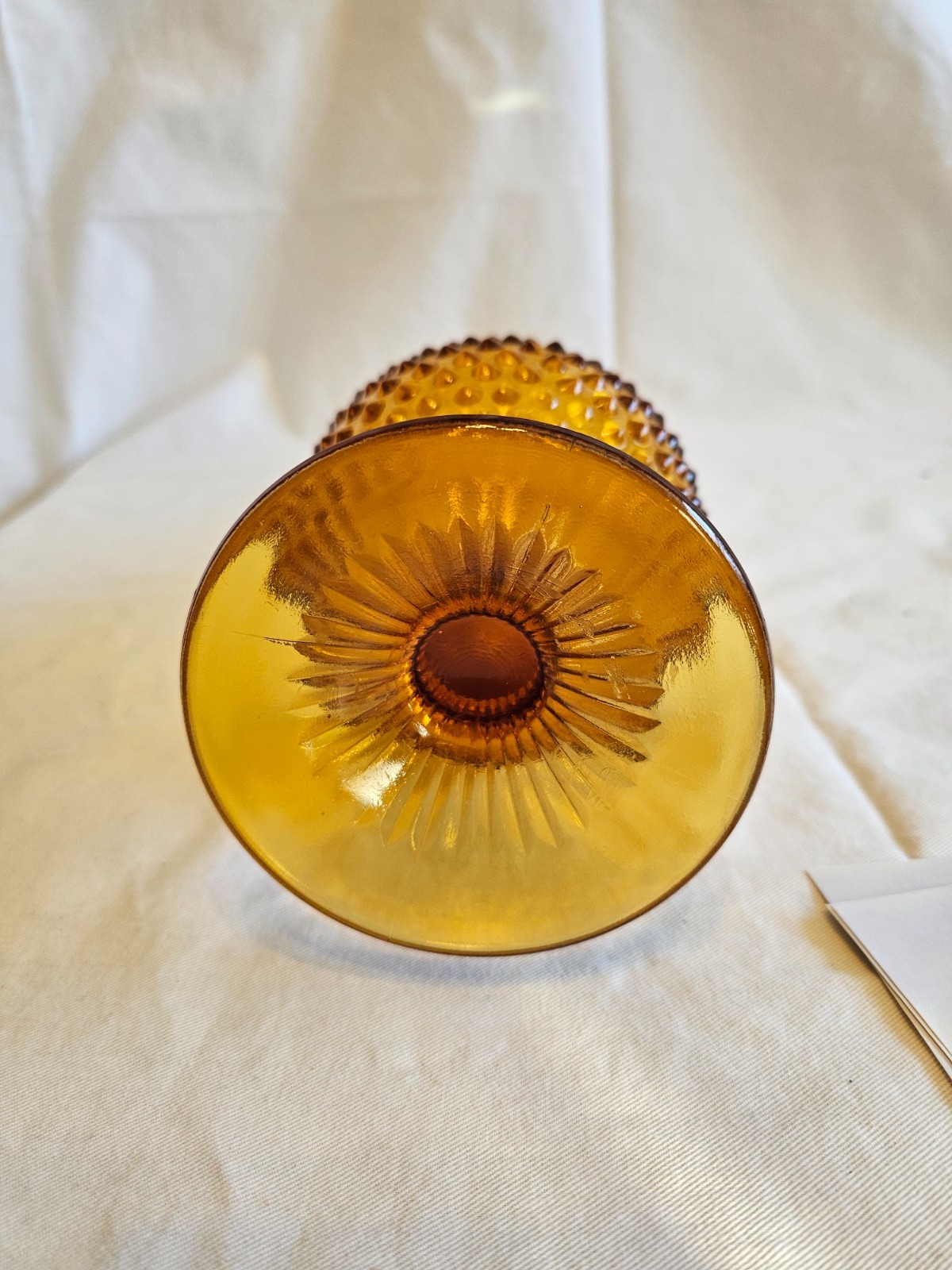 Vintage 21″ Amber Hobnail Swung Vase Mid-Century Modern Possibly L E Smith Style