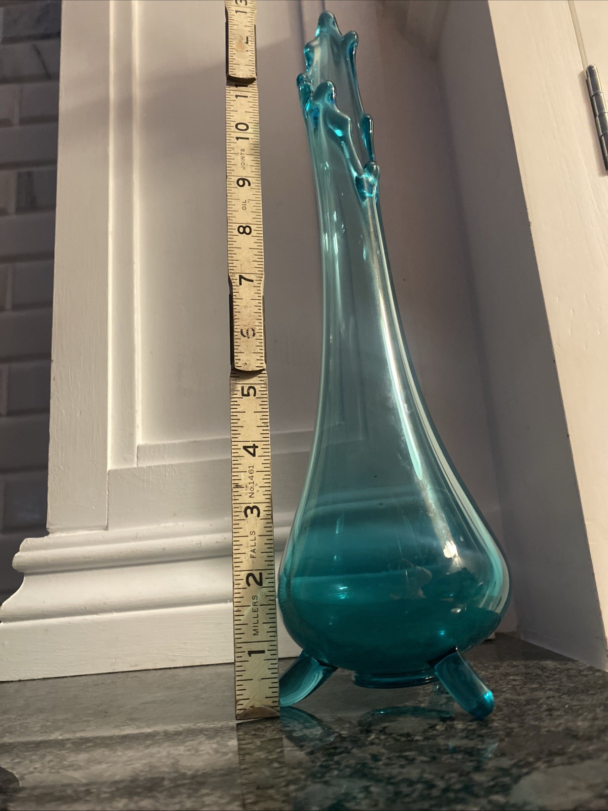 Vntg LE Smith 13” Peacock Blue Turquoise 3 Toe Smooth Swung Vase Smoothie Mint