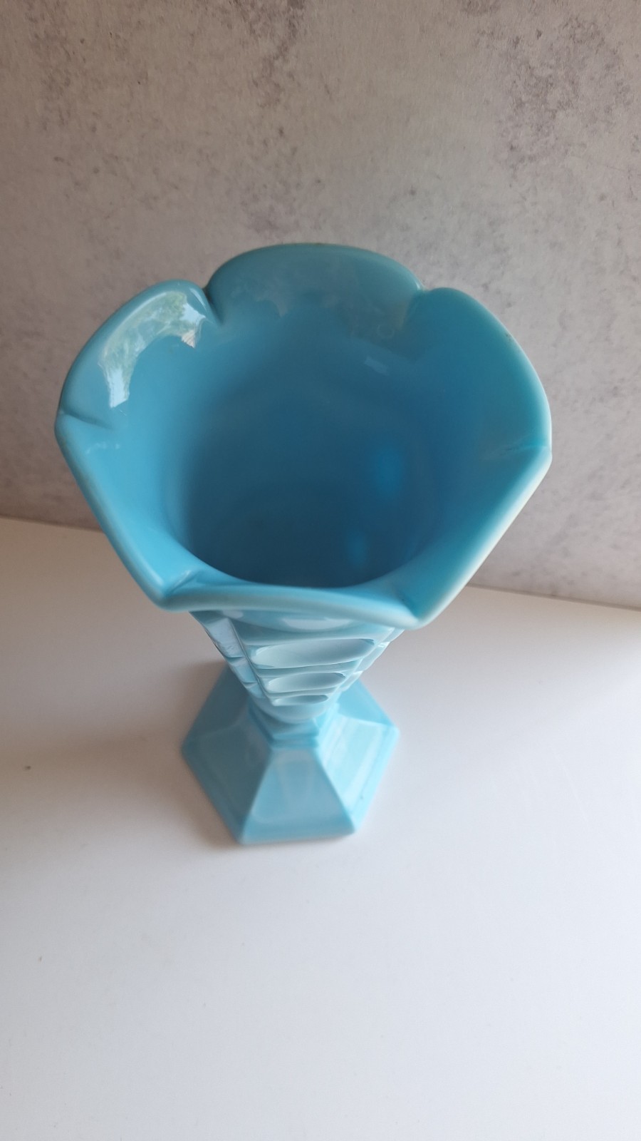 Blue Slag Glass Vase, Westmoreland Glass #185, 9.5 inches footed