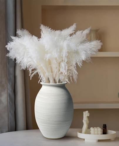 Textured Matte White Rustic Ceramic Vase for Farmhouse Decor, Holds Flowers, 9