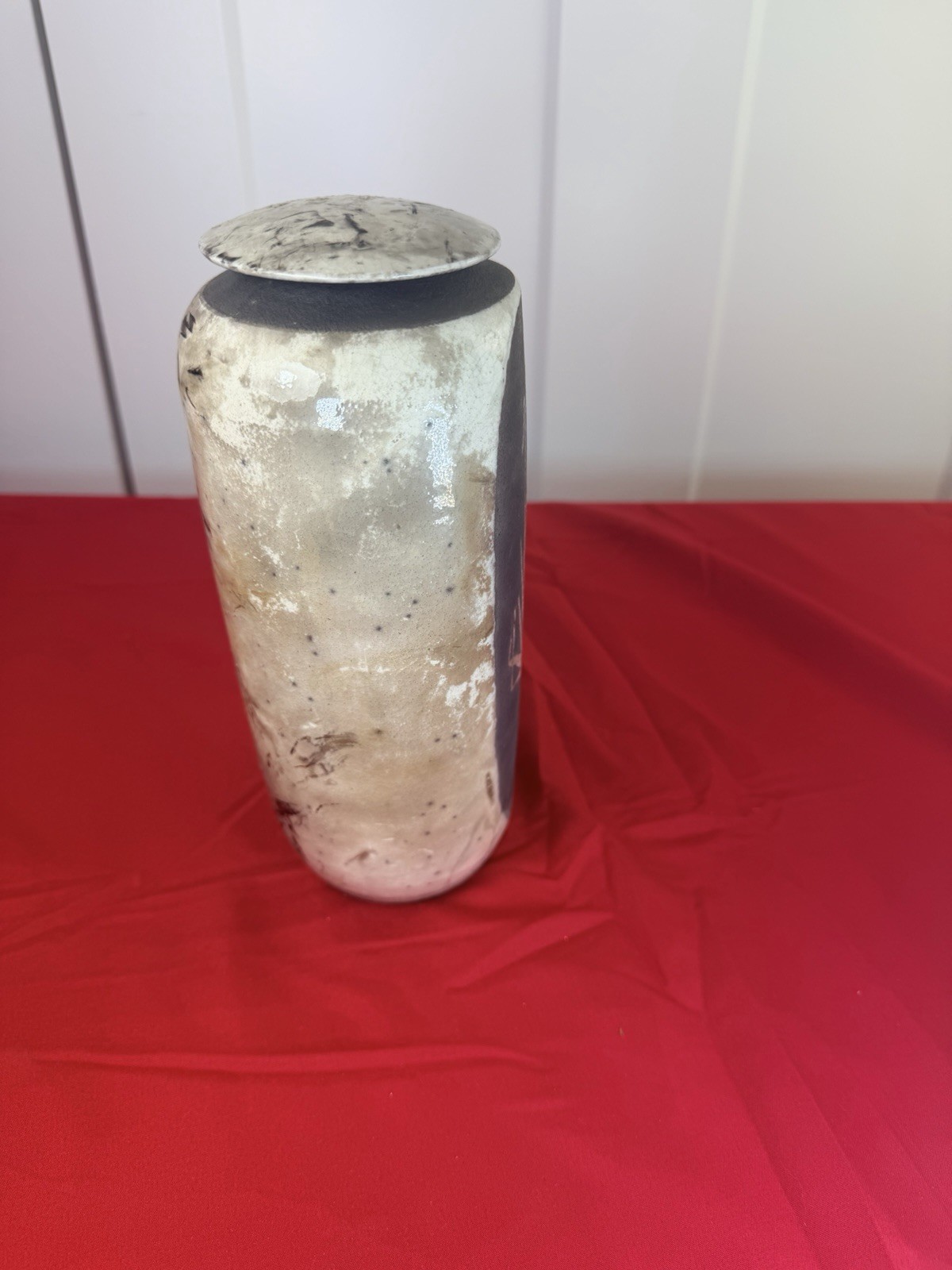 Dennis Kirchmann Studio Art Pottery Lidded Vase Jar 9.75” Incised Botanical Raku