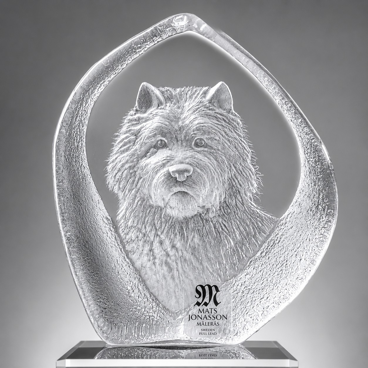 Vintage Mats Jonasson Maleras Crystal Terrier Paperweight Sculpture 3699 Signed