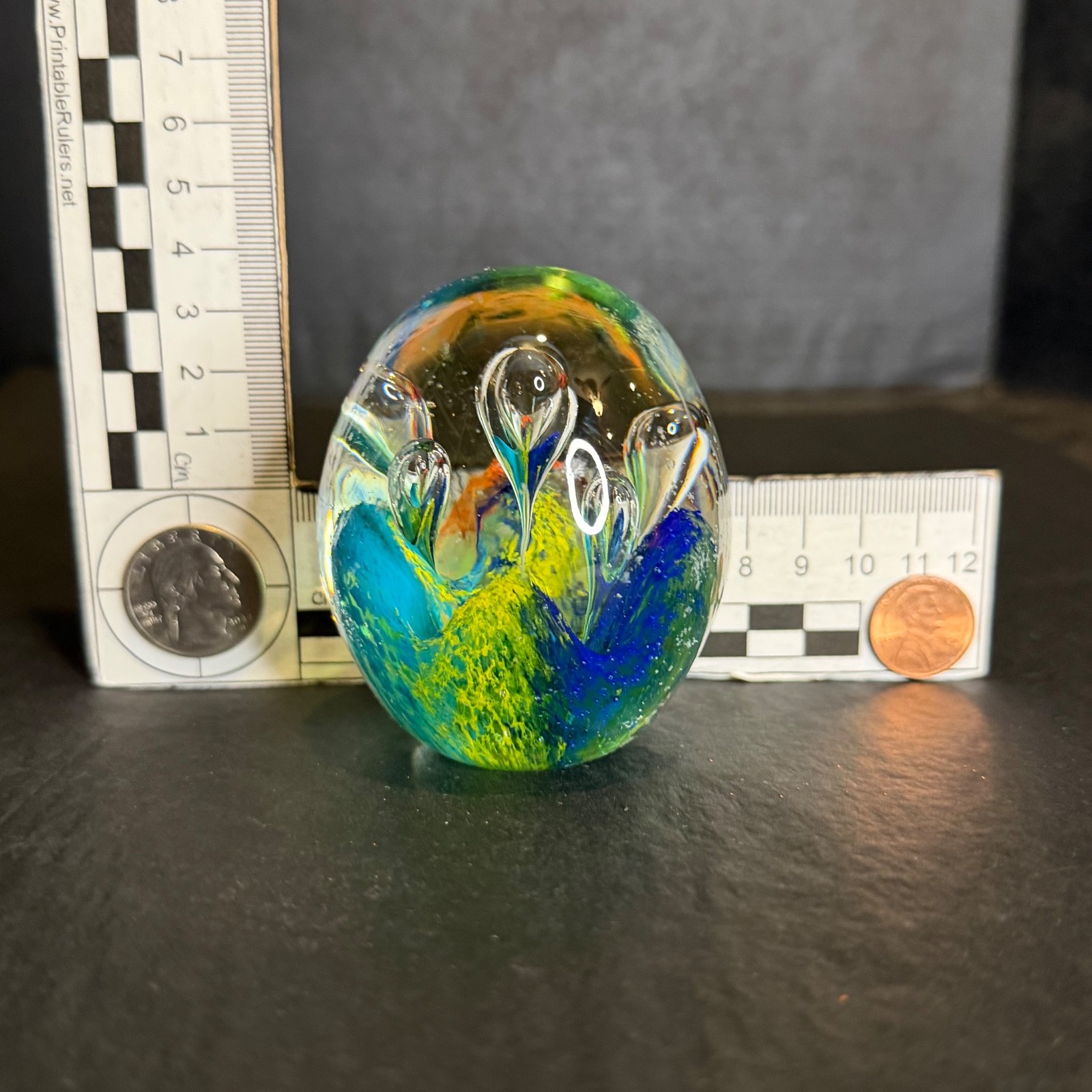 Vintage Multi-Color Controlled Bubbles Murano Style Glass Paperweight 13 oz