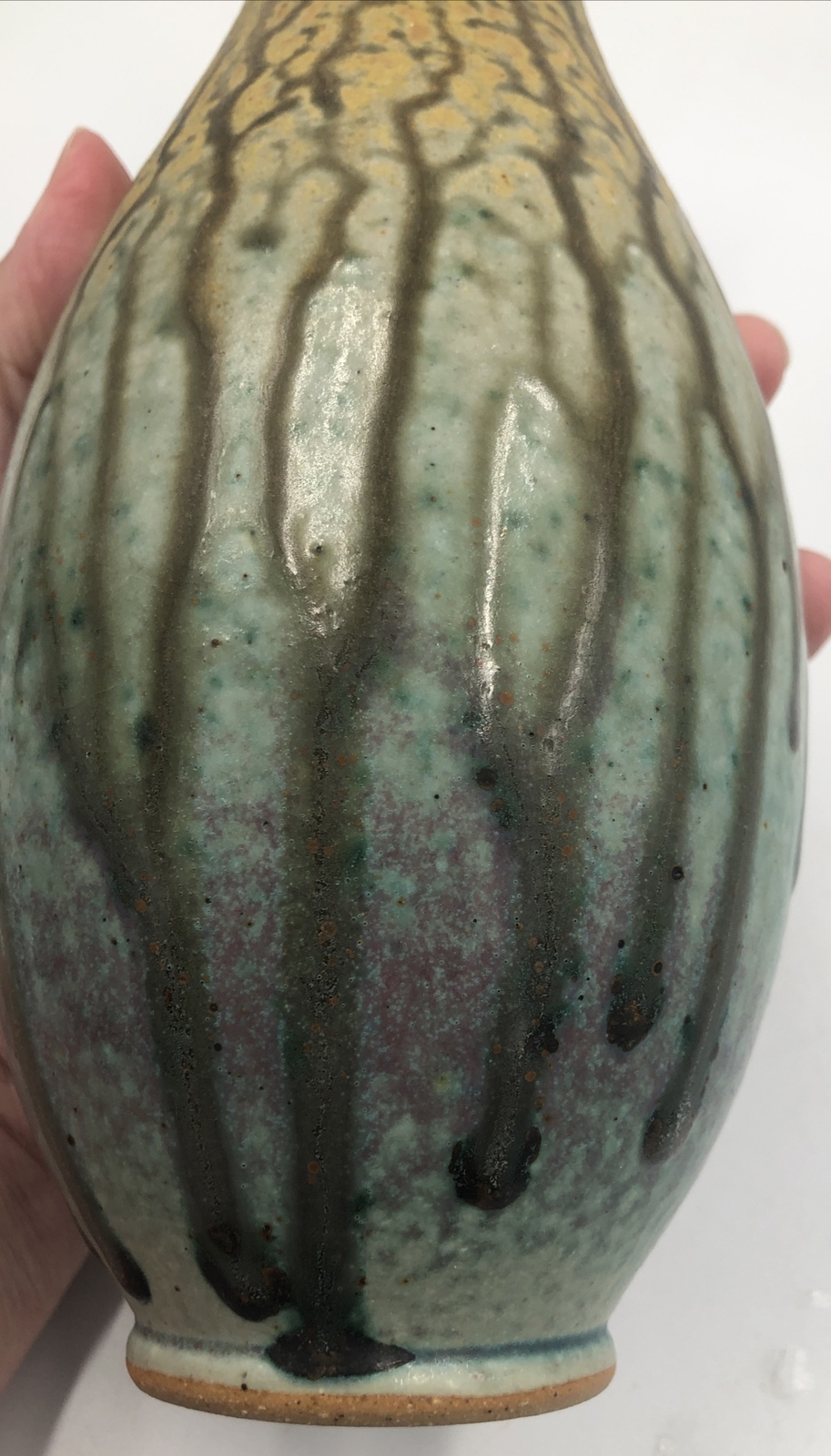 STUNNING JUSTIN TEILHET SIGNED STUDIO POTTERY DRIP VASE Ombre OHIO ARTIST 11.5”