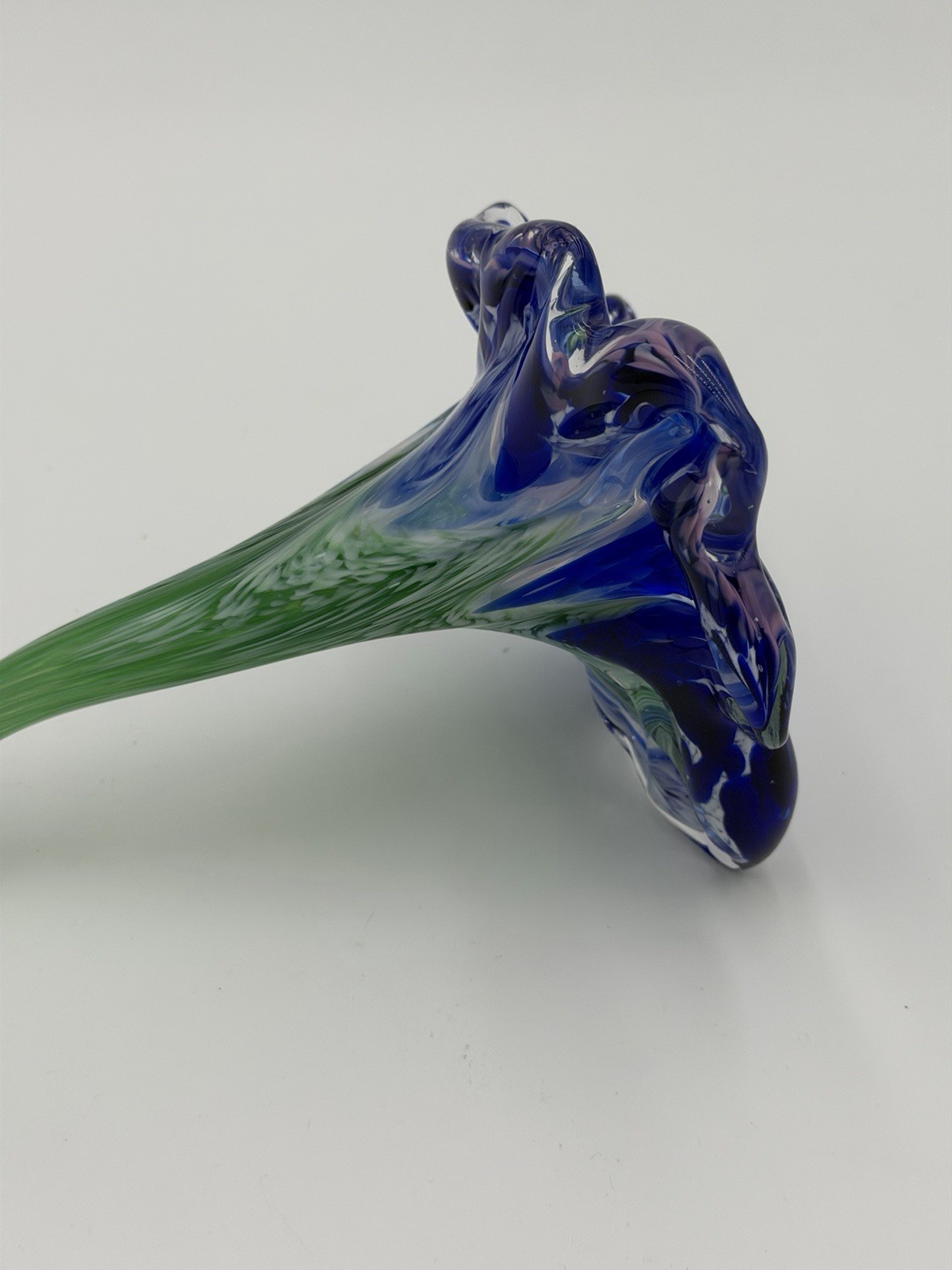 HAND BLOWN ART GLASS FLOWER BLOSSOM COBALT BLUE GREEN WHITE TURQUOISE