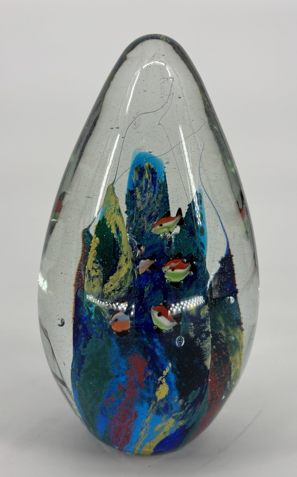 Large 5lb Hand Blown Art Glass Aquarium Paperweight Sculpture Fish Coral 7.5”