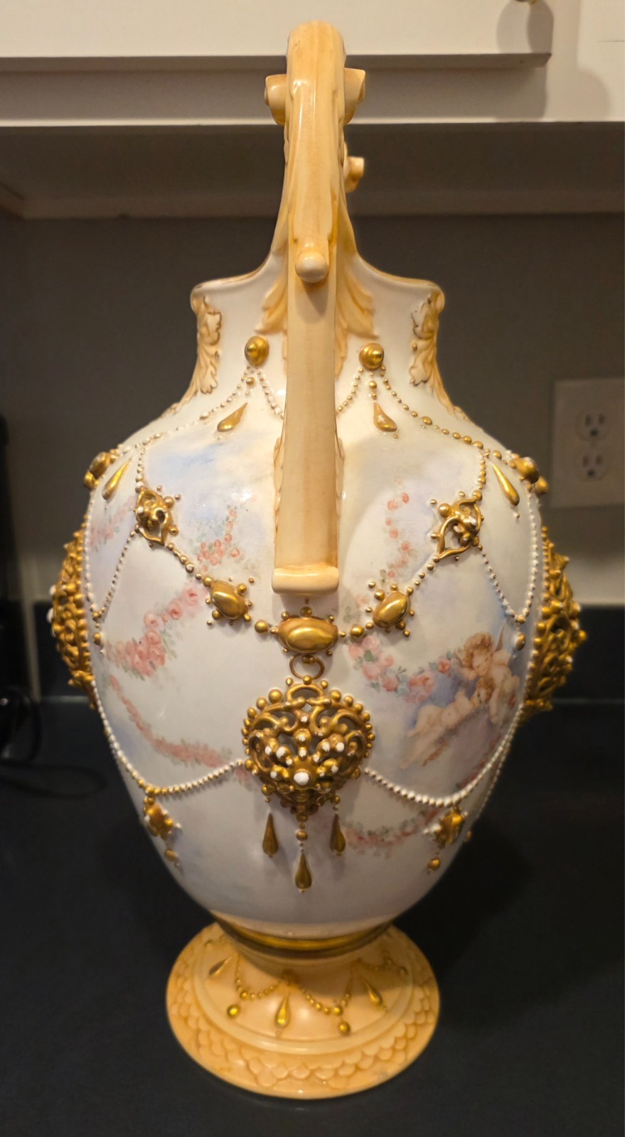 KTK Lotus Ware IONIAN VASE Knowles Taylor Filigreed medallions BEADED chain