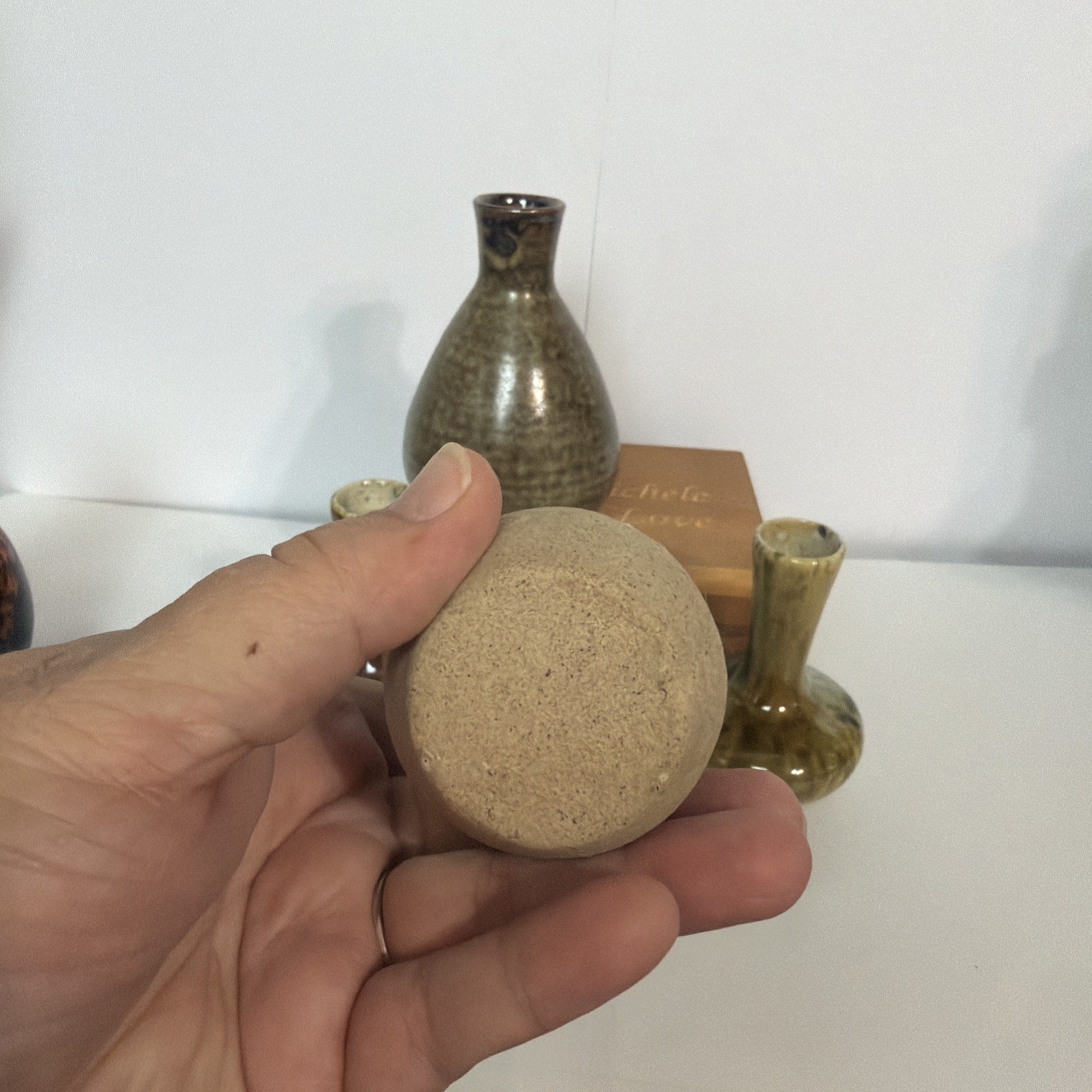 5 Vintage Stoneware Studio Pottery Mini Vase Small Pot 70s Neutral Glazed Etched
