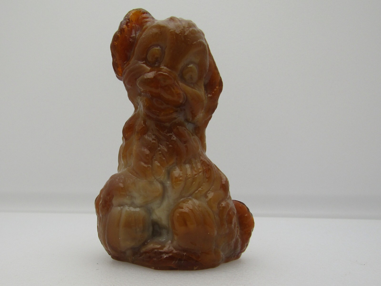 Boyd Crystal Art Glass Brown Slag Skippy the Dog Vintage 3 1/4″ Figurine