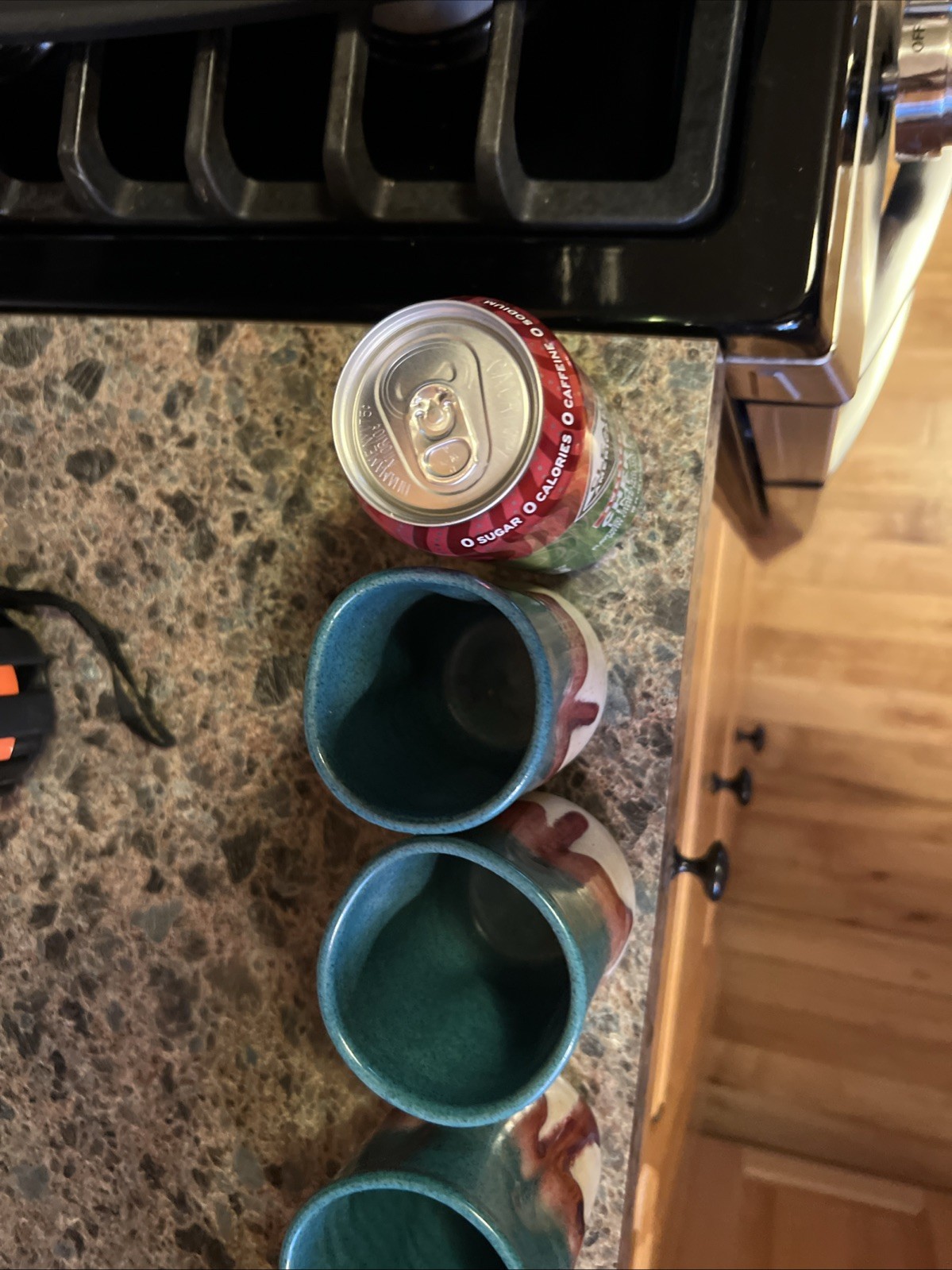 (6) Walt Glass Studio Pottery Handless Juice Cups, Turquoise Drip Glaze Rare
