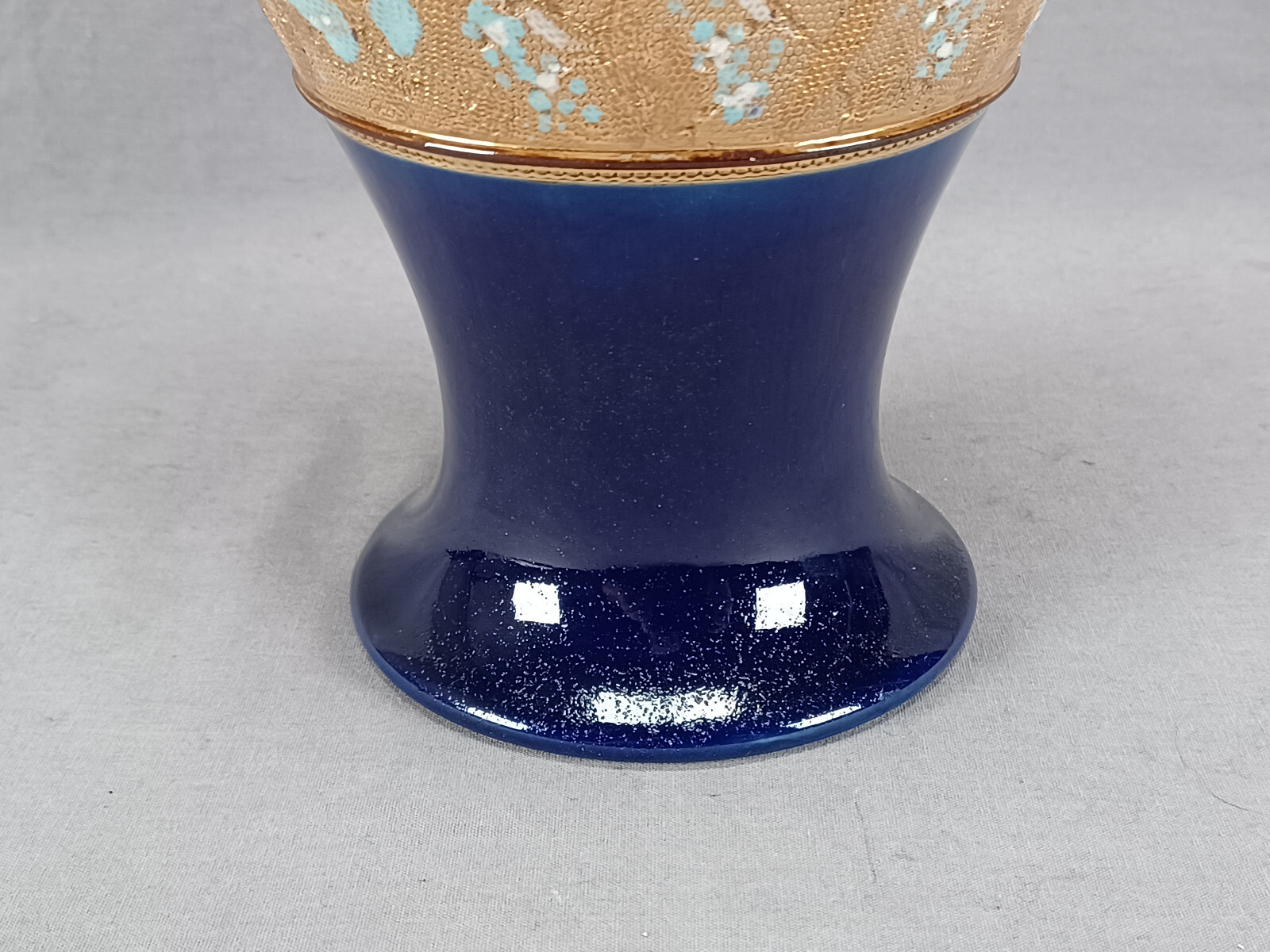 Doulton & Slaters Patent Blue & White Enamel Floral Cobalt 10 1/4 Inch Vase B