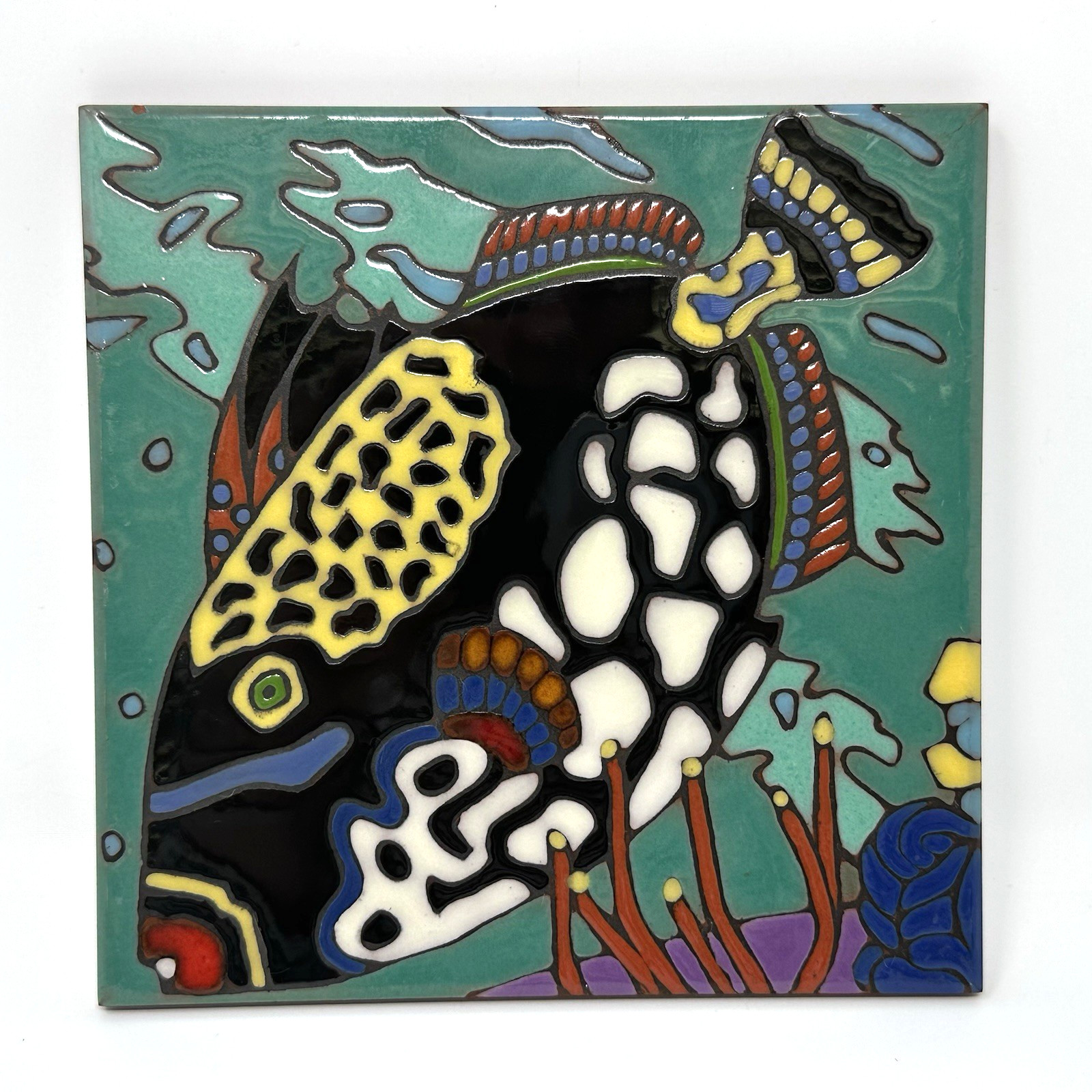 Pacific Blue Art Tile Trigger Fish Ocean Beach Modern Colorful Hot Plate Trivet