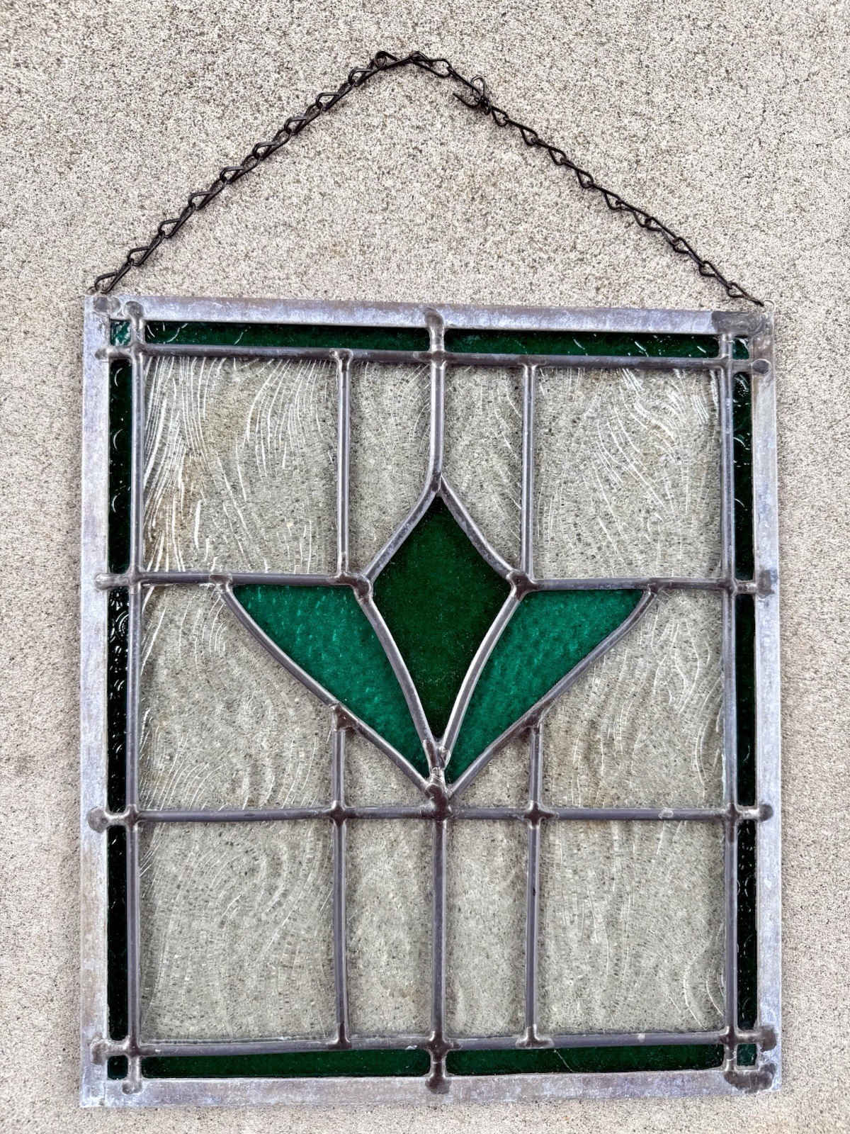 13.5″ x 15.5″ Stunning Handcrafted Stained Glass W/ Emerald Green – Window Panel