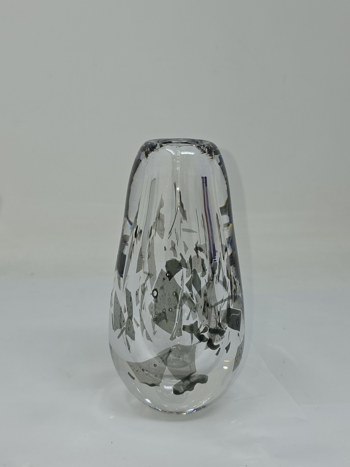 Artisan Modern 5.5″ Black and Gray Clear Glass Bud Vase Hand Blown
