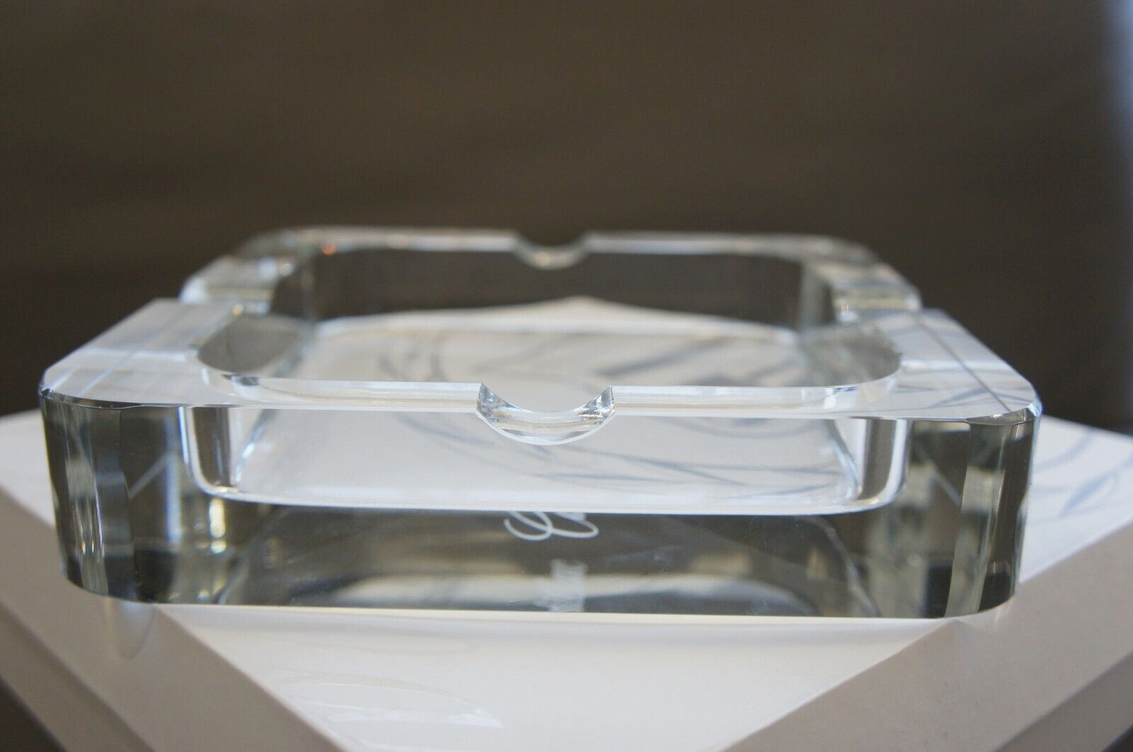 NIB Genuine Cadillac Squared Clear Glass Ashtray Cigarette Cigar Decorative Tray