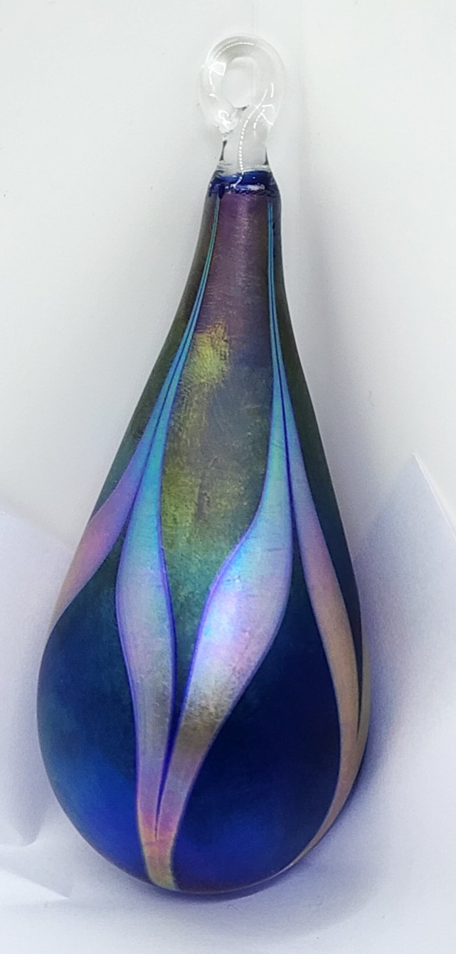 1988 Signed Steven Correia Studio Art Glass Teardrop Feather Christmas Ornament