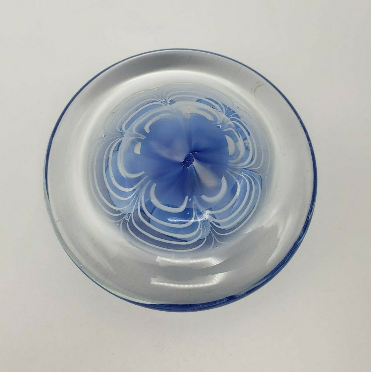 Art Glass Flower Paperweight | Unmarked | Blue and Clear