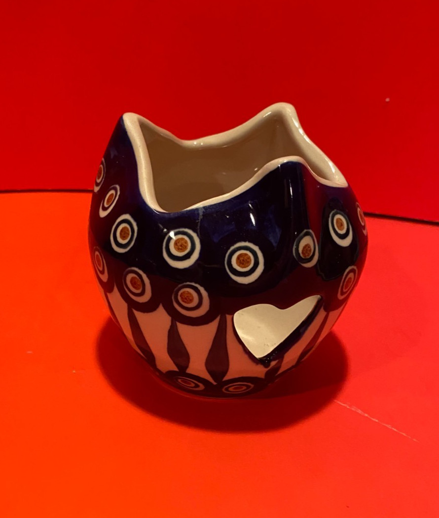Polish Pottery Tea Candle Holder – Peacock Eyes