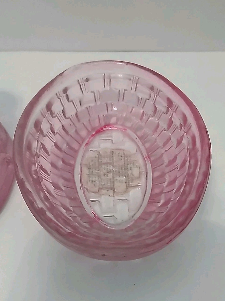 Vintage Pink Glass Mini Bunny Rabbit on a Basket Trinket Or Candle Dish