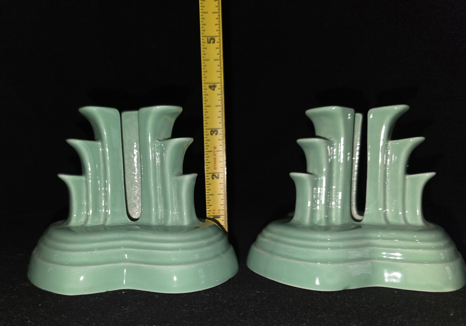 Fiestaware HTF Sea Mist green Pyramid Tripod Taper Candle Holder Art Deco Lot-2