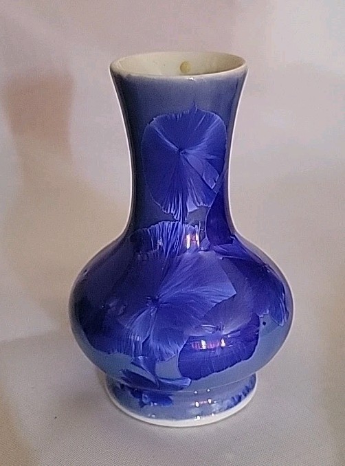 Studio Art Blue Bud Vase Crystalline Finish Glazed Measures 3 3/8 Inches Tall