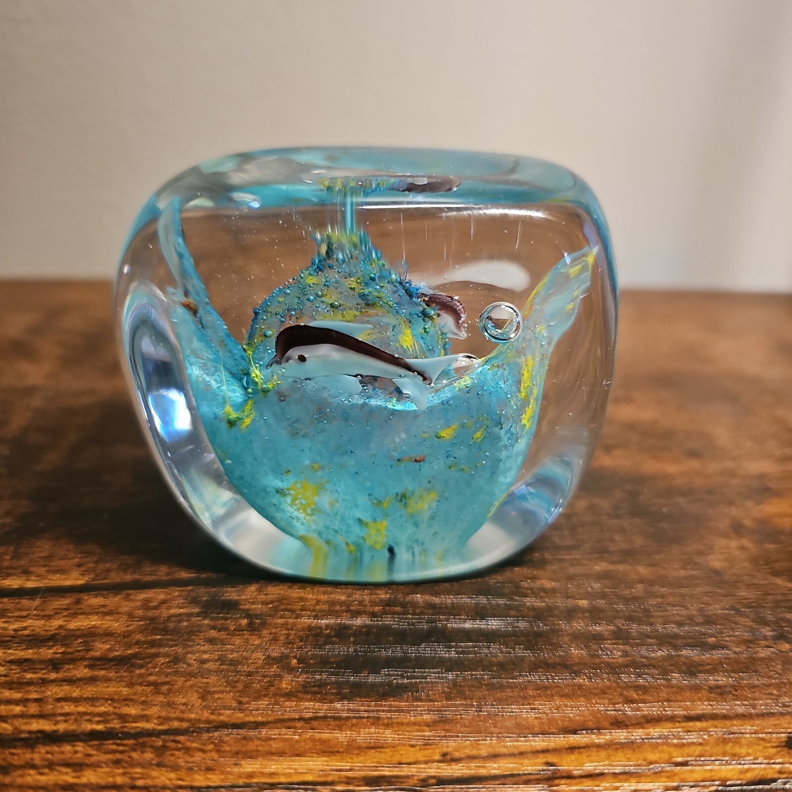 Murano Style Hand Blown Art Glass Seascape Paper weight