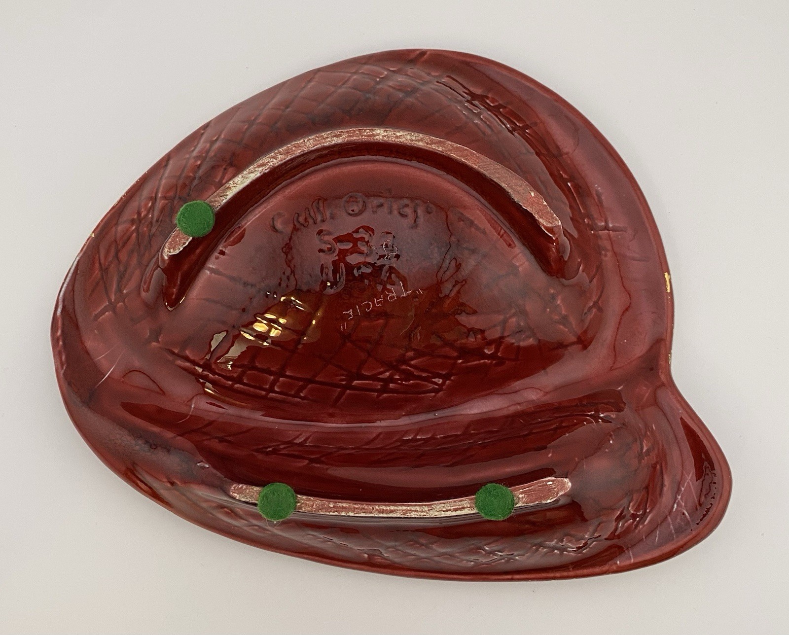 1960’s MCM Red Orange Gold Trim California Original Pottery Ashtray Retro