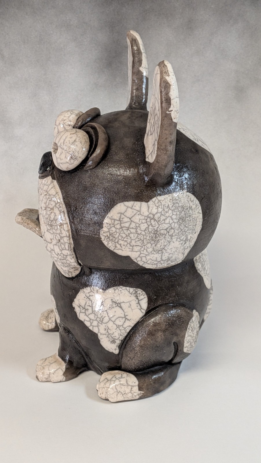 Frenchie Dog, Round Tree Pottery (7.5 inches tall) Black and White by Nolan.