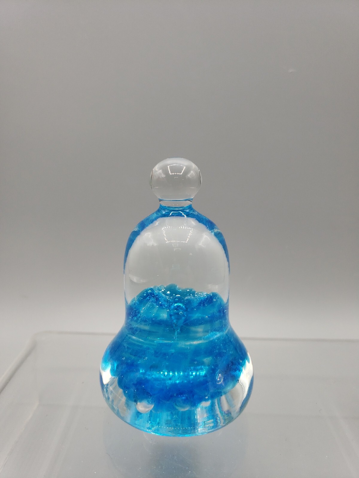 Joe Rice St. Clair Art Glass Bell Shaped Paperweight Aqua Blue Stamped