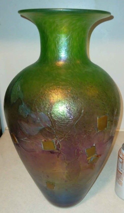 Rare Very Large 15.5″ Tall Robert Held Iridescent Art Glass Vase