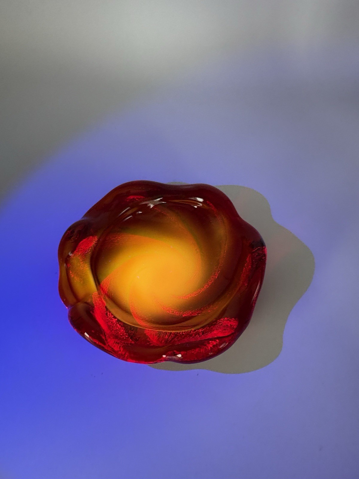 Vintage Fenton Ruby Red Swirl Dish GLOWS Trinket Ashtray Art Glass Textured 5”