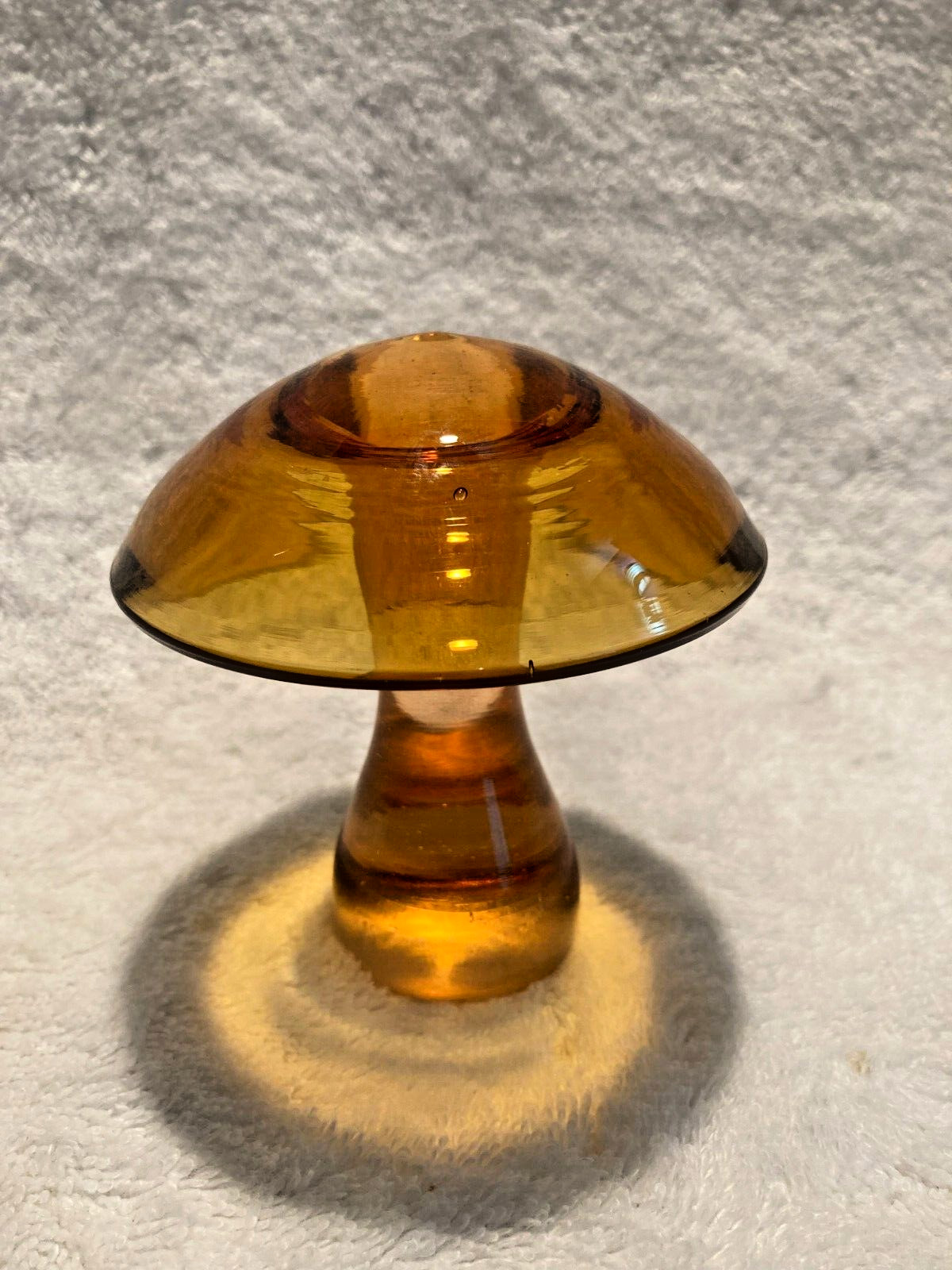 Pilgrim Yellow Amber Glass Mushroom 3 3/4″ Tall Top Is 3 1/2″ Wide