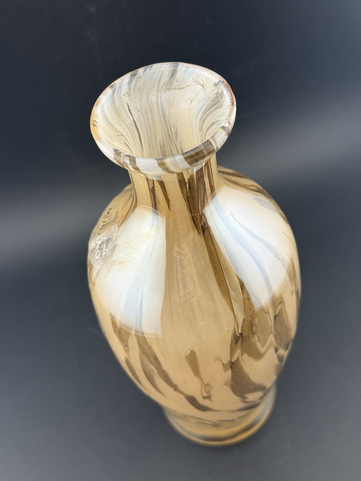Murano Vetro Eseguito Made In Italy Beige And Brown Art Glass Vase 8”
