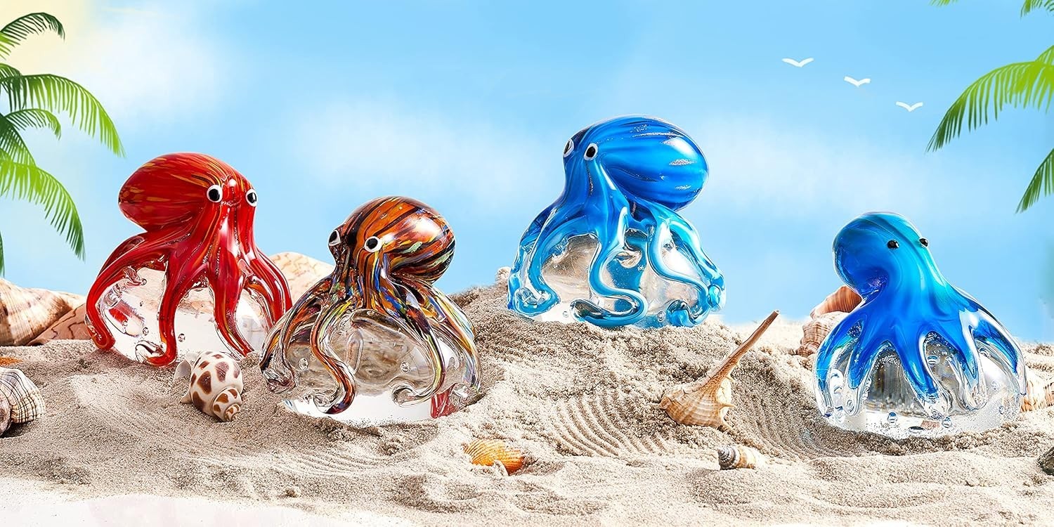 Art Deco Glass Octopus – Handcrafted Paperweight with Exquisite Gift Packaging