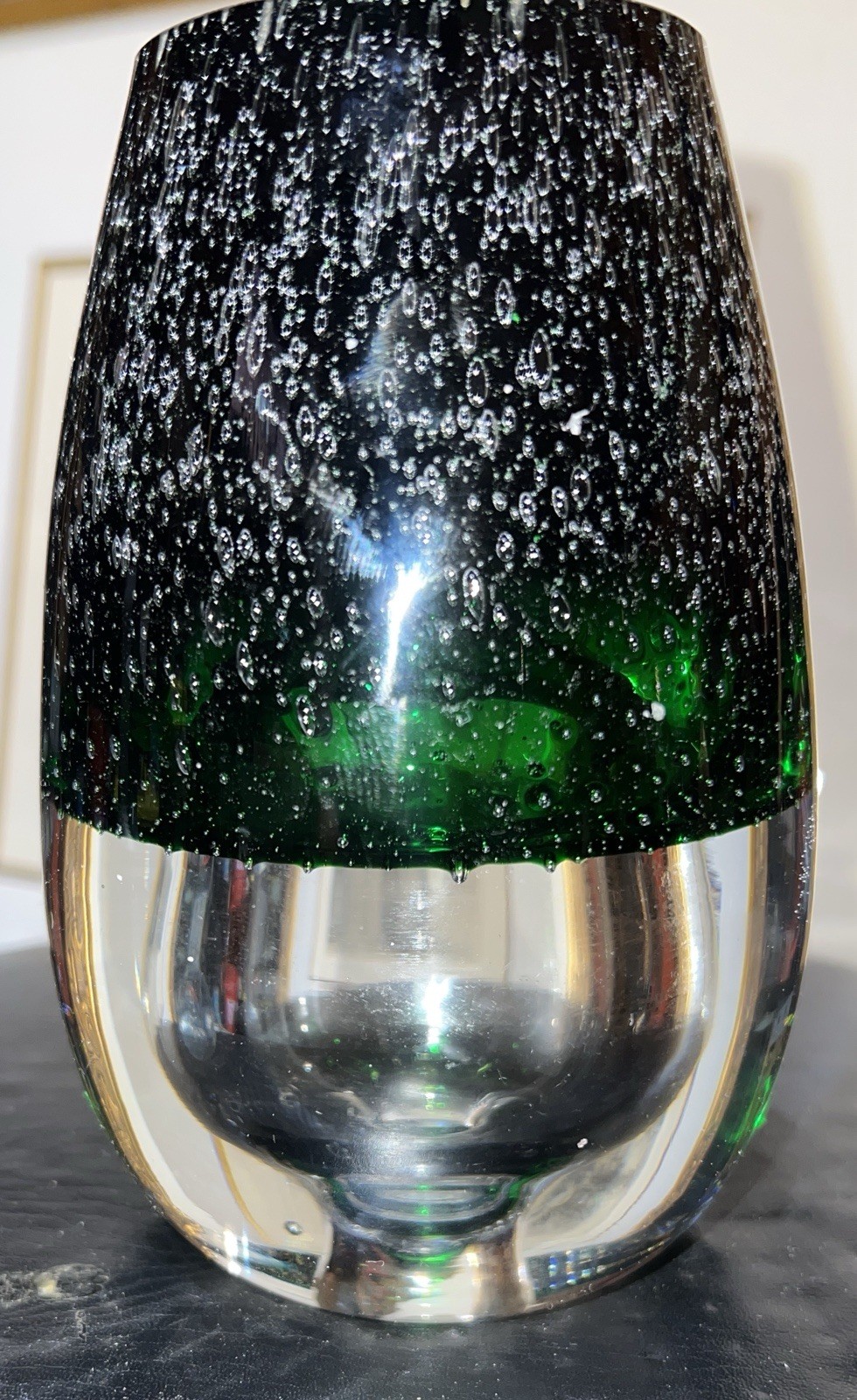 Royal Limited Crystal Vase Made in Poland Bubble Inside 6 Inches Green & Clear