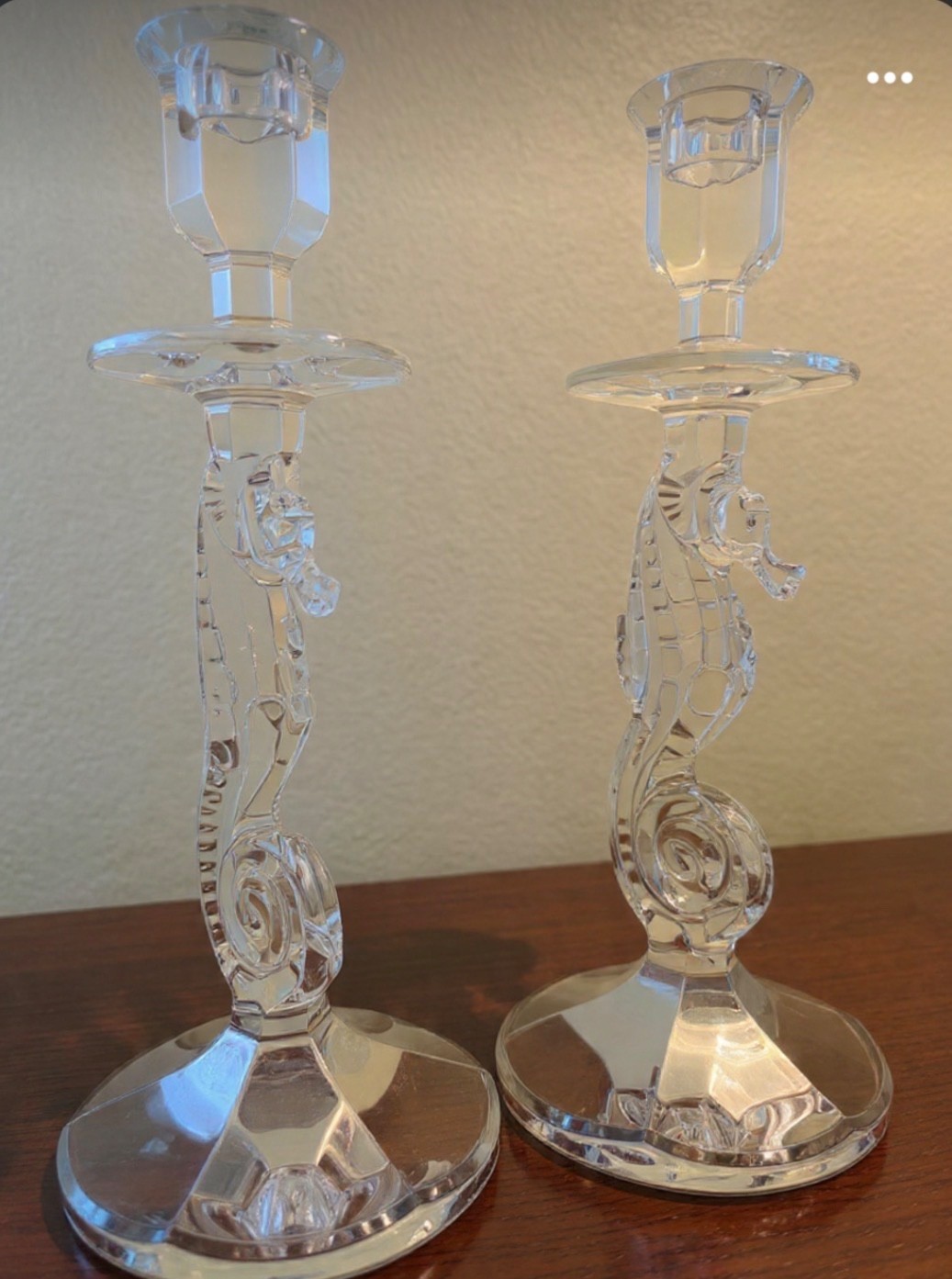 Vintage Waterford Cut Crystal Figural Seahorse Tall Candlesticks Holders Pair