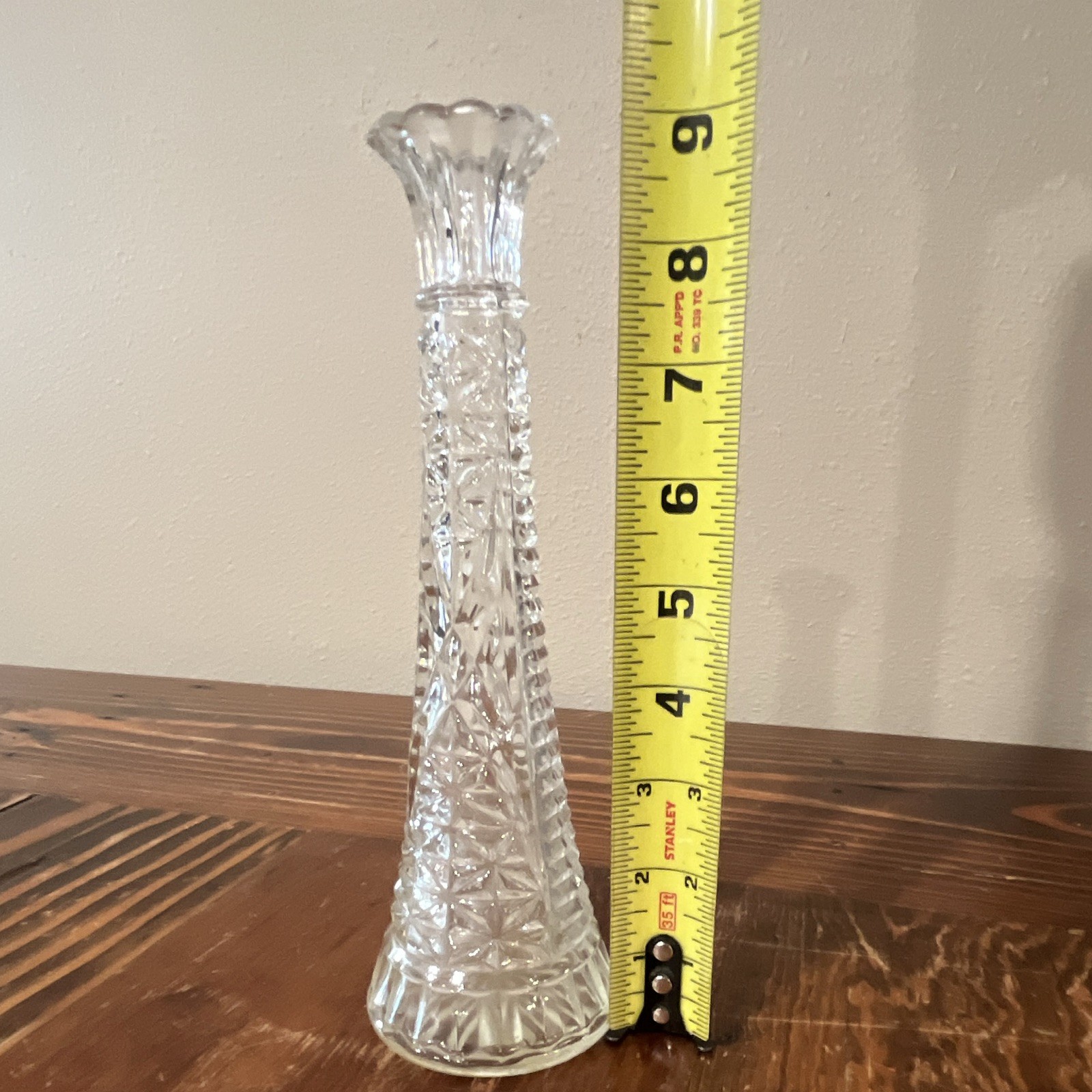 Vintage Stars & Bars Glass Vase, 9.25 in Tall