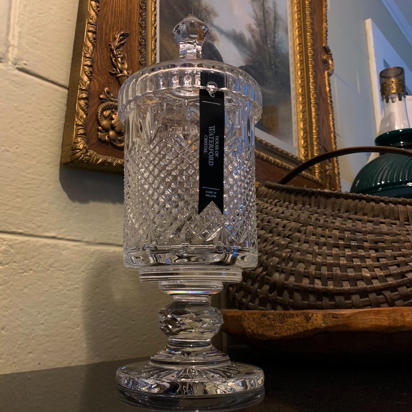 RARE House of Waterford Crystal 14 1/2″ Lidded Urn or Jar Ireland – Excellent