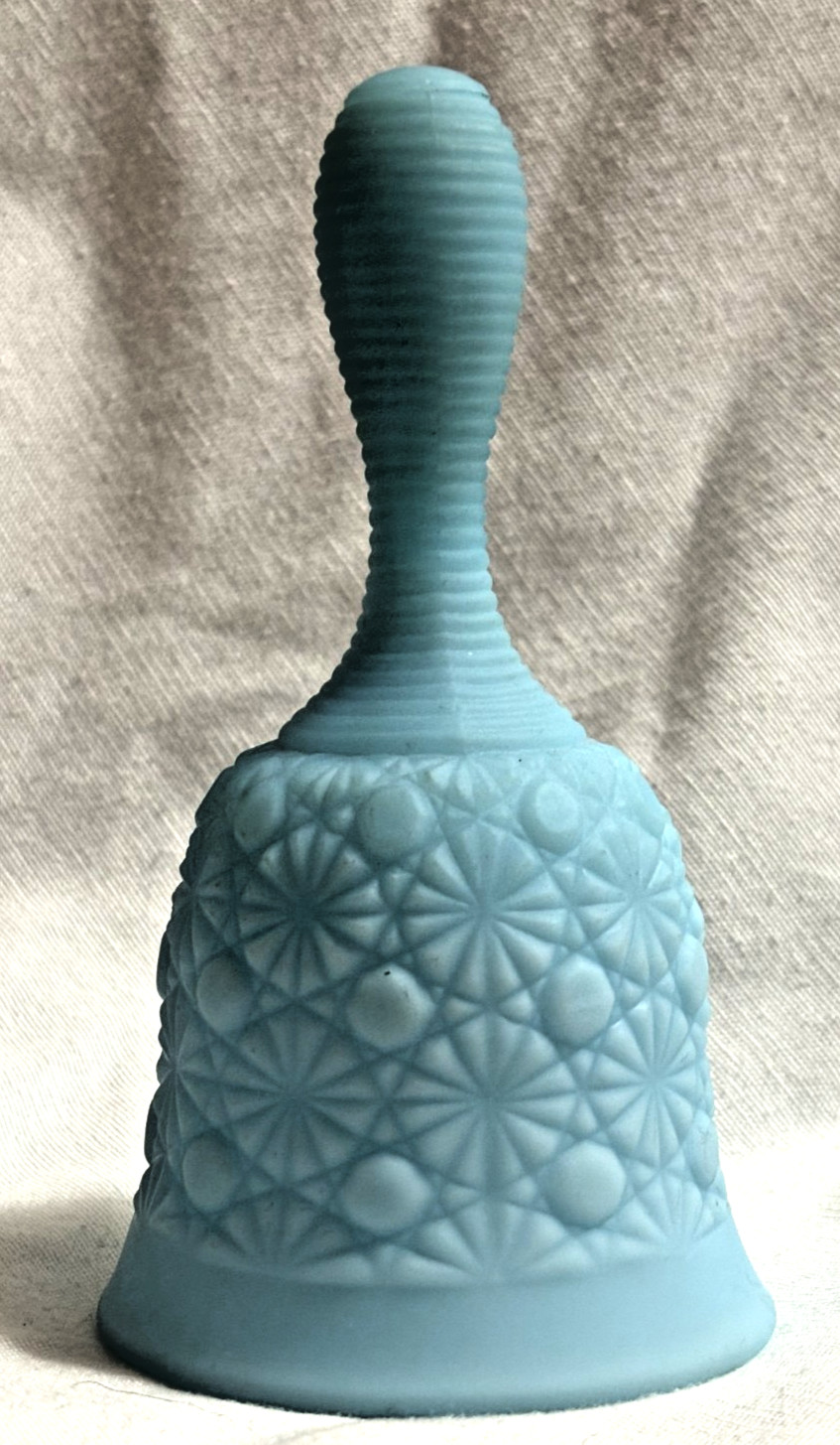 Fenton Matte Blue Daisy and Button Bell, Stamped on Inside