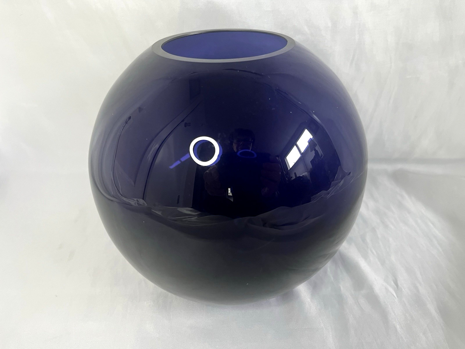 CRATE & BARREL Oasis dark purple art glass vase. Round. Poland. Heavy.